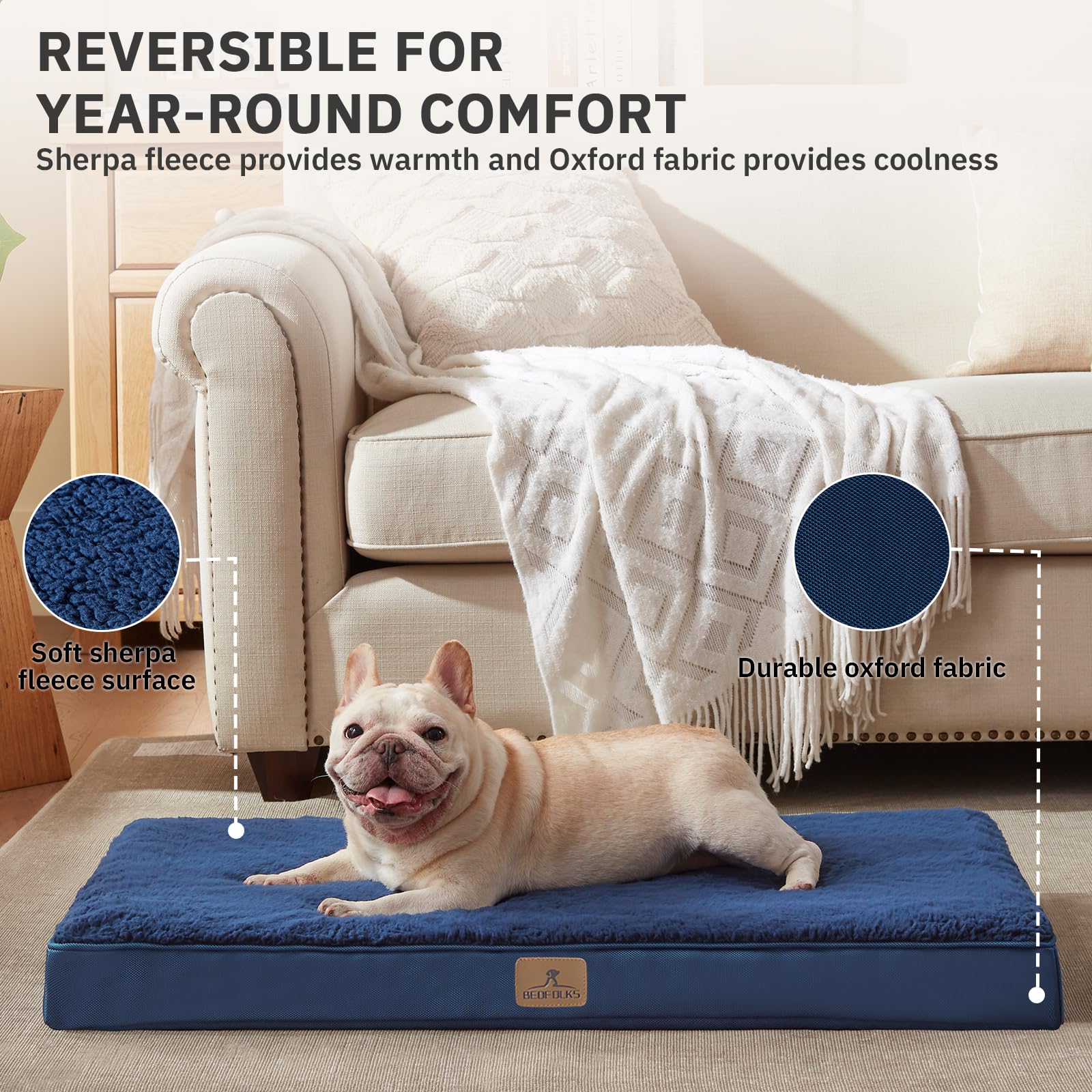 Bedfolks Orthopedic Dog Bed For Large Dogs - Egg Foam Dog Crate Bed With Removable Waterproof Cover, Pet Bed Mat Suitable For Do
